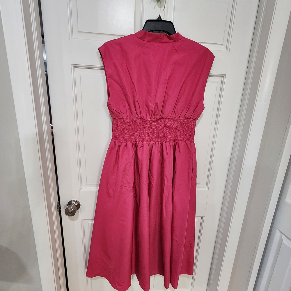 Evette Magenta Pink Zip Front Midi Dress By Avara. - Picture 9 of 13